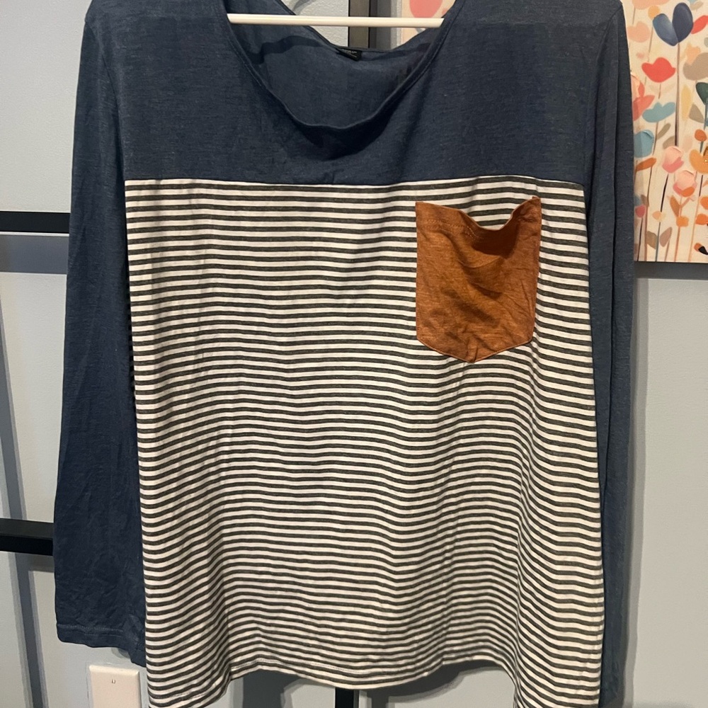 Striped Long Sleeve Shirt with Pocket